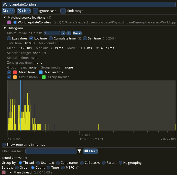 The stats of the updateColliders