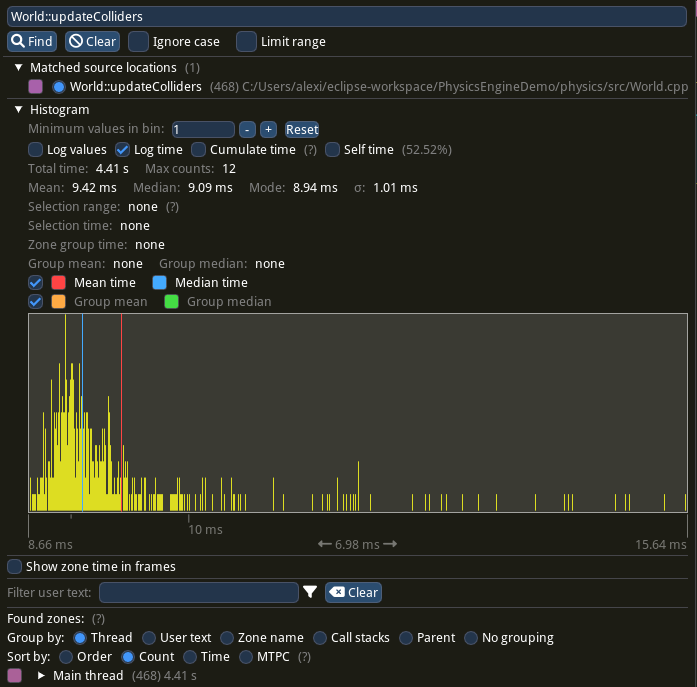 The stats of the updateColliders