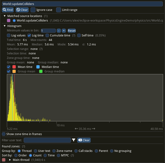 The stats of the updateColliders