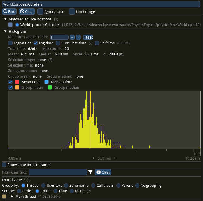 The stats of the updateColliders